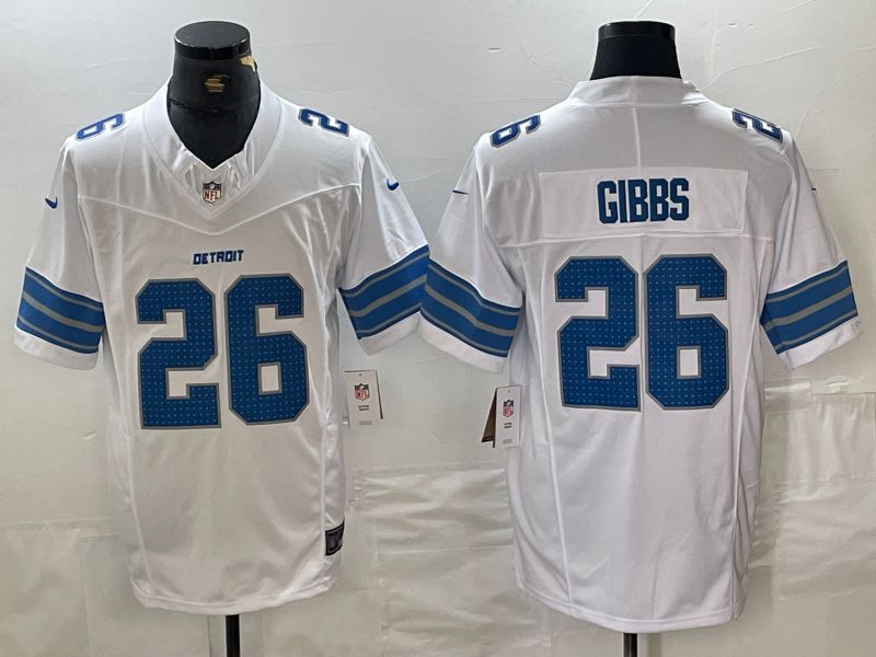 Men Detroit Lions #26 Jahmyr Gibbs White Three generations 2024 Nike Vapor F.U.S.E. Limited NFL Jersey->->NFL Jersey